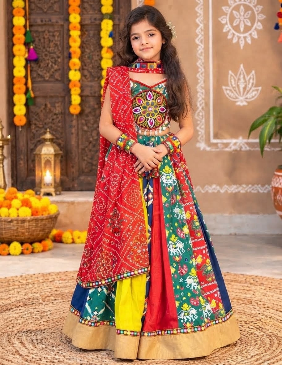 Multi Pure Soft Cotton Muslin Silk Gamthi Embroidery Mirror Work Kid&
