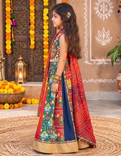 Multi Pure Soft Cotton Muslin Silk Gamthi Embroidery Mirror Work Kid&
