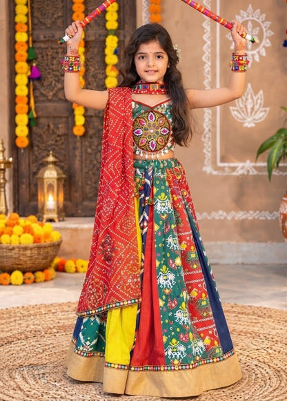 Multi Pure Soft Cotton Muslin Silk Gamthi Embroidery Mirror Work Kid&