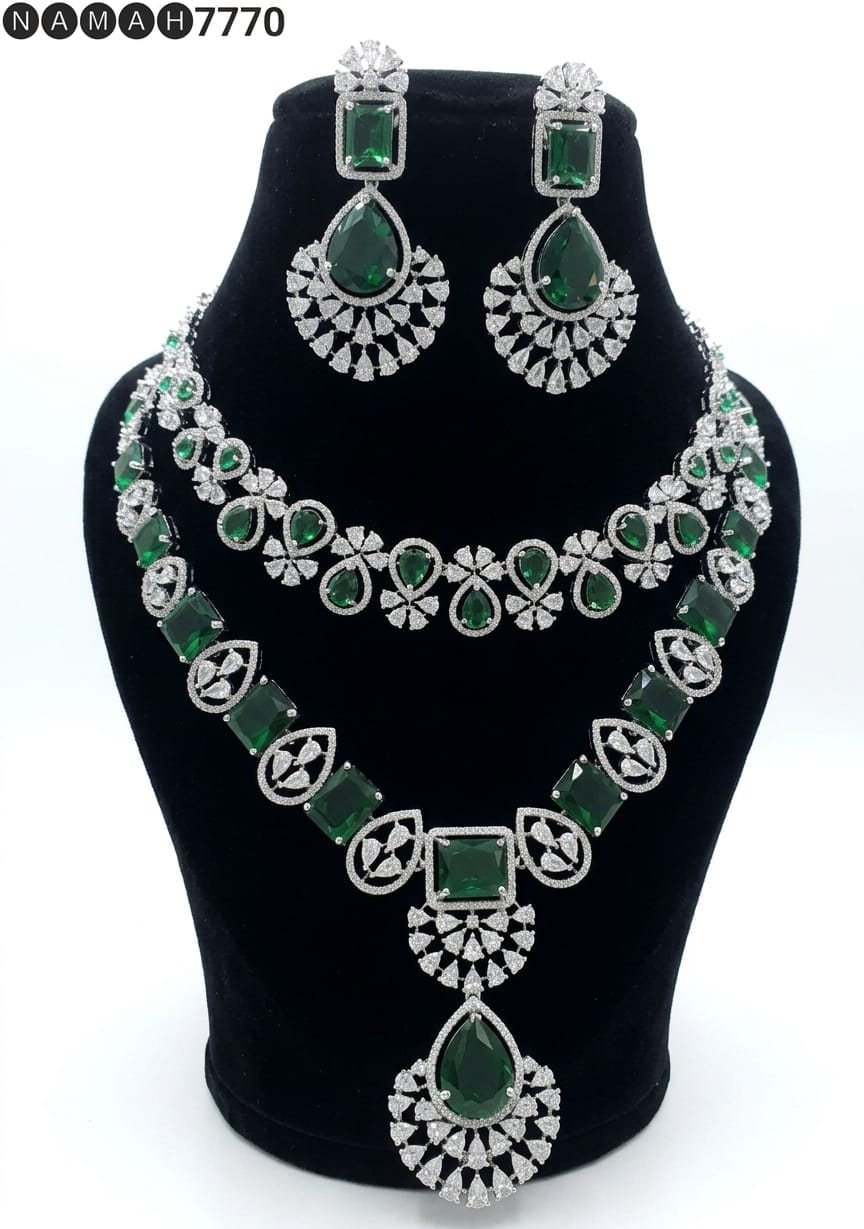 Green American Diamond Design Necklace Jewellery Set