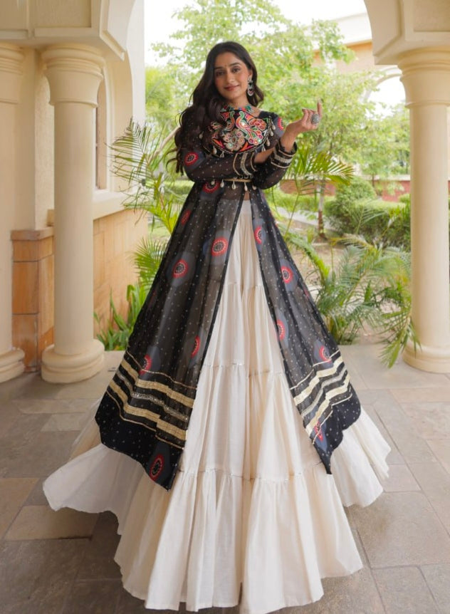 Black Pure Faux Georgette Bandhej Print with Kutchi Patchwork Navratri Gown
