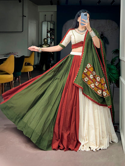 Multi Pure Cotton Silk Gamthi Work Navratri Lehenga Choli
