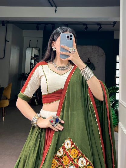 Multi Pure Cotton Silk Gamthi Work Navratri Lehenga Choli