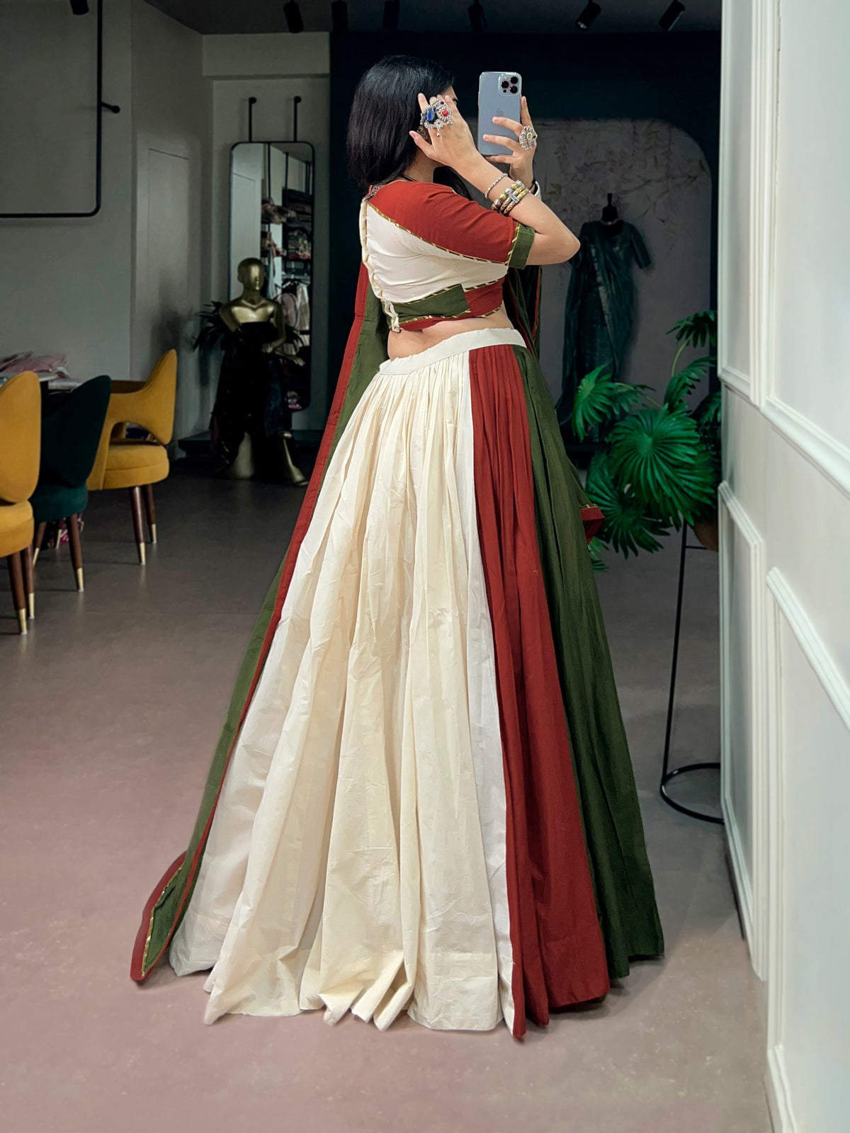 Multi Pure Cotton Silk Gamthi Work Navratri Lehenga Choli
