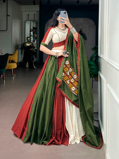 Multi Pure Cotton Silk Gamthi Work Navratri Lehenga Choli