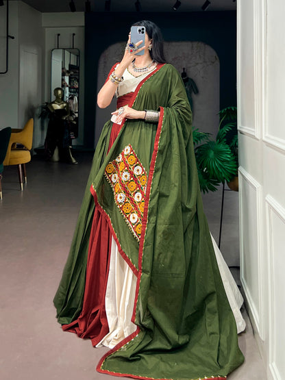 Multi Pure Cotton Silk Gamthi Work Navratri Lehenga Choli