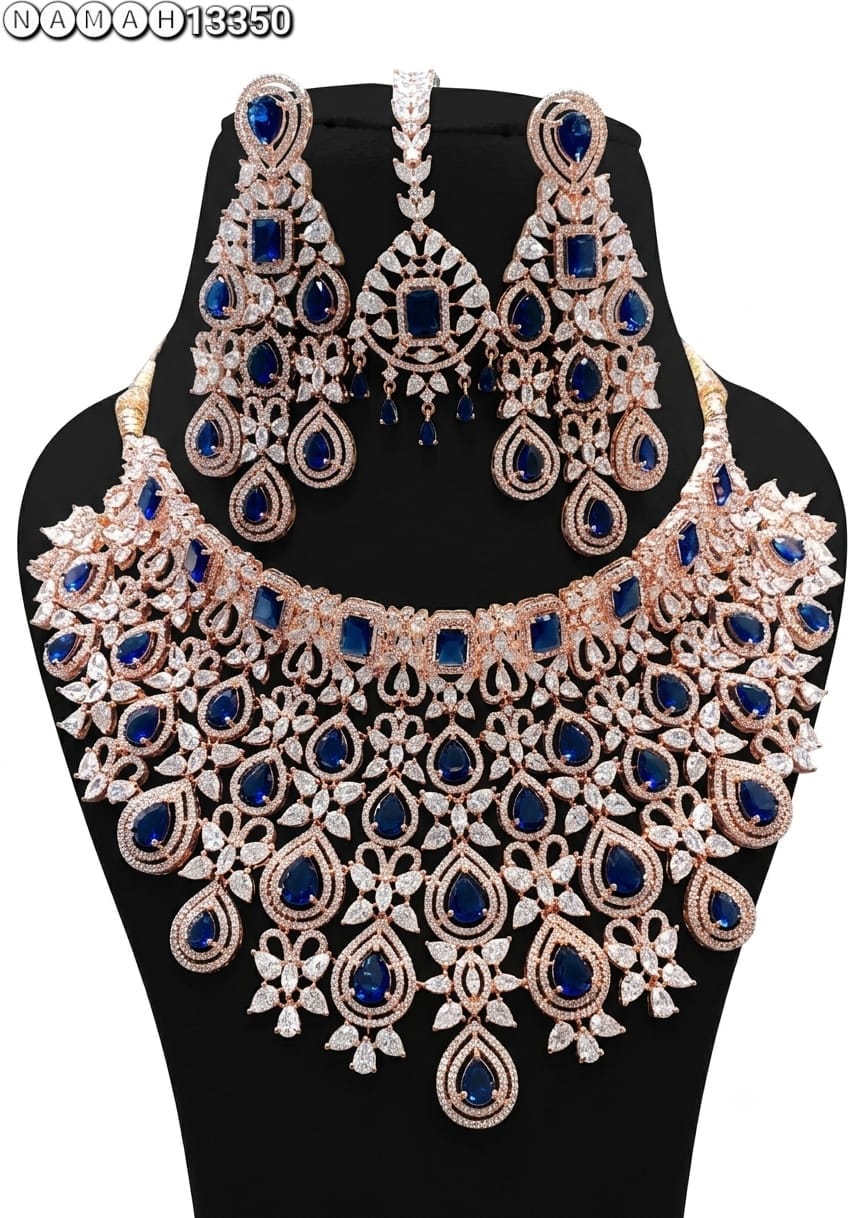 Blue American Diamond Design Necklace Jewellery Set
