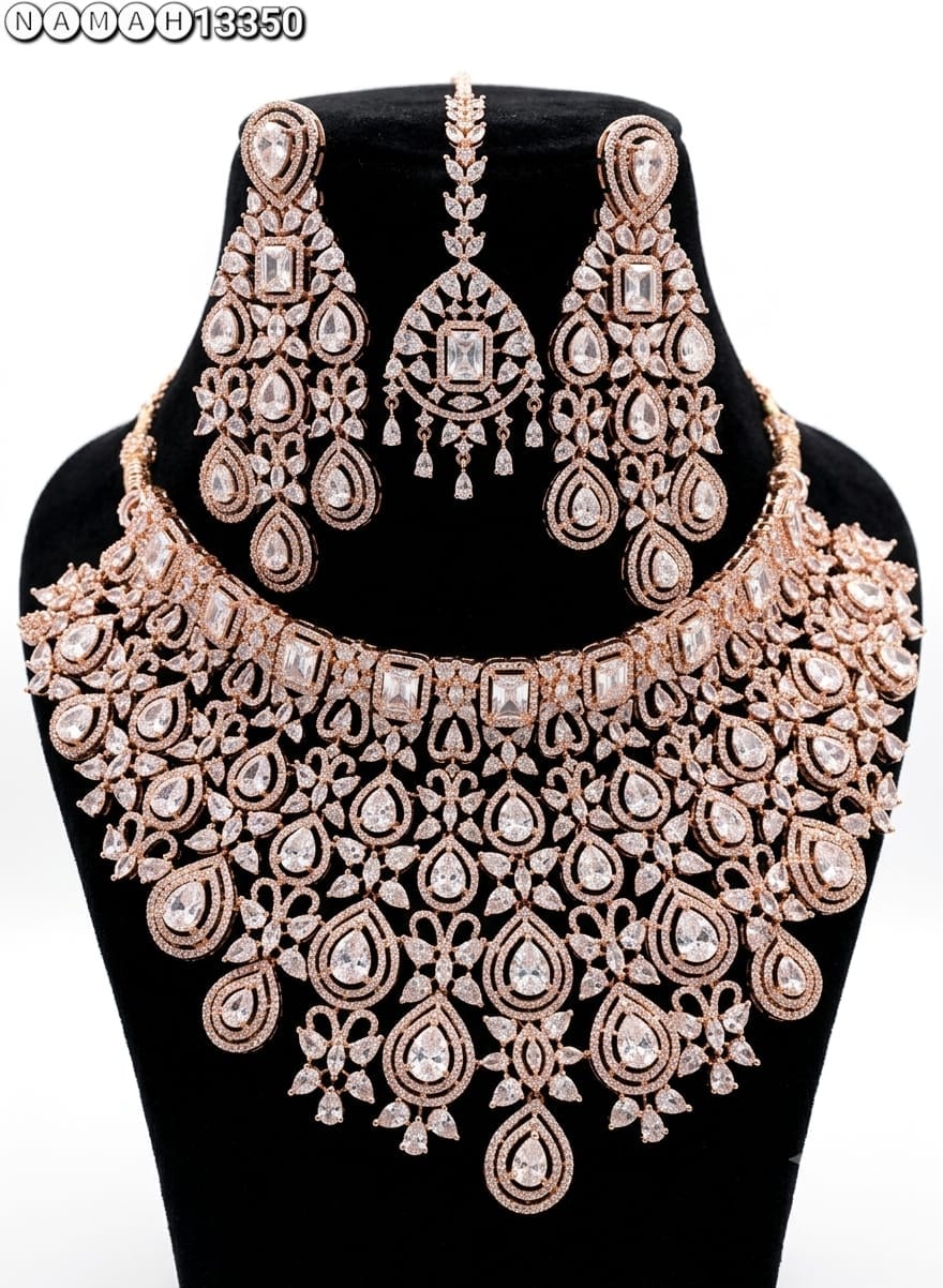 Pink American Diamond Design Necklace Jewellery Set