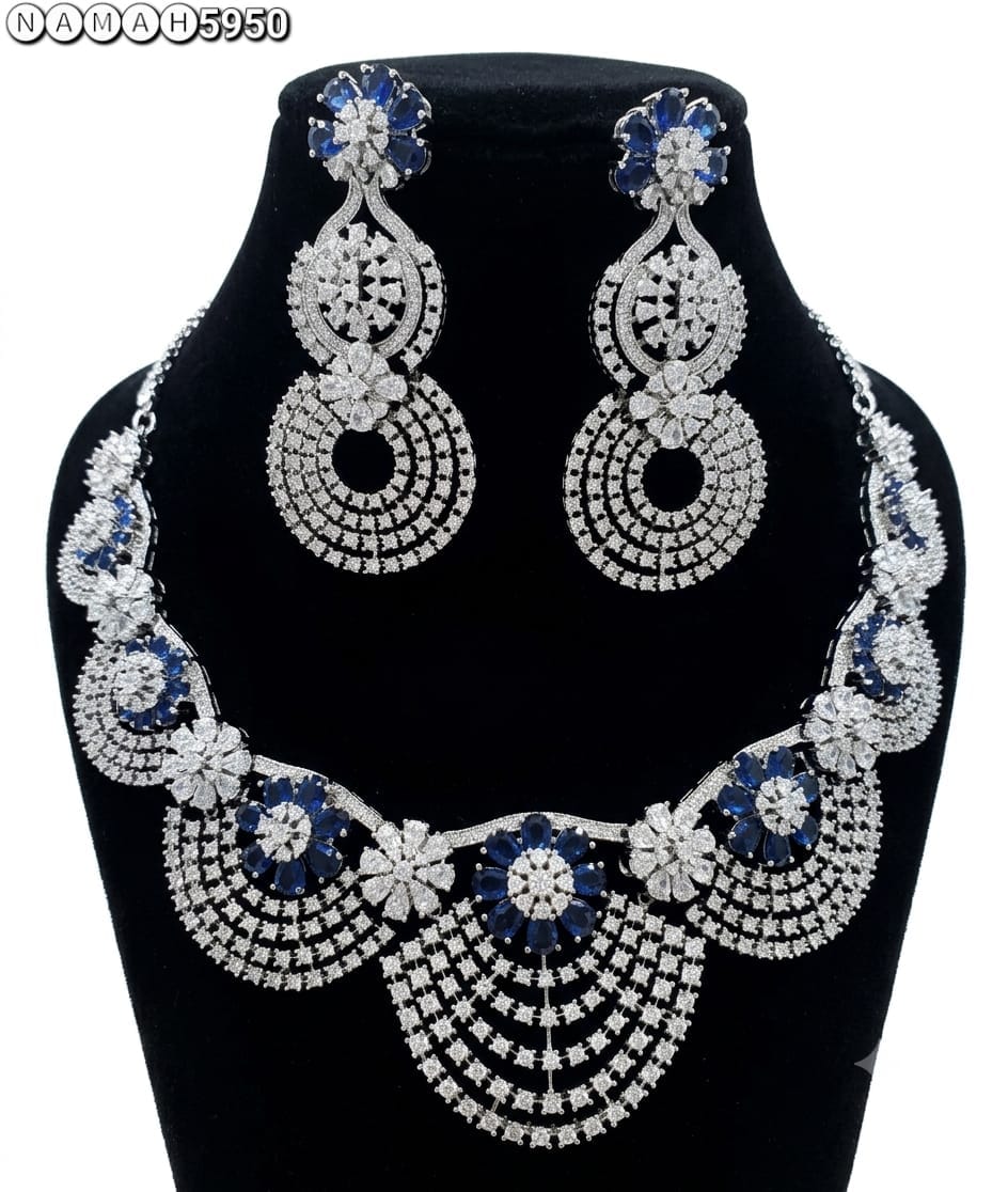 Blue American Diamond Design Necklace Jewellery Set