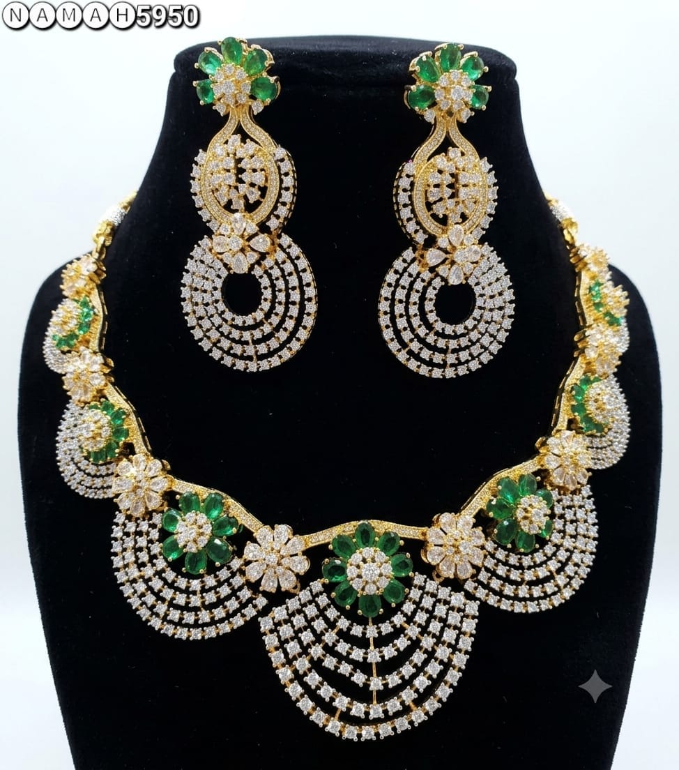 Green American Diamond Design Necklace Jewellery Set