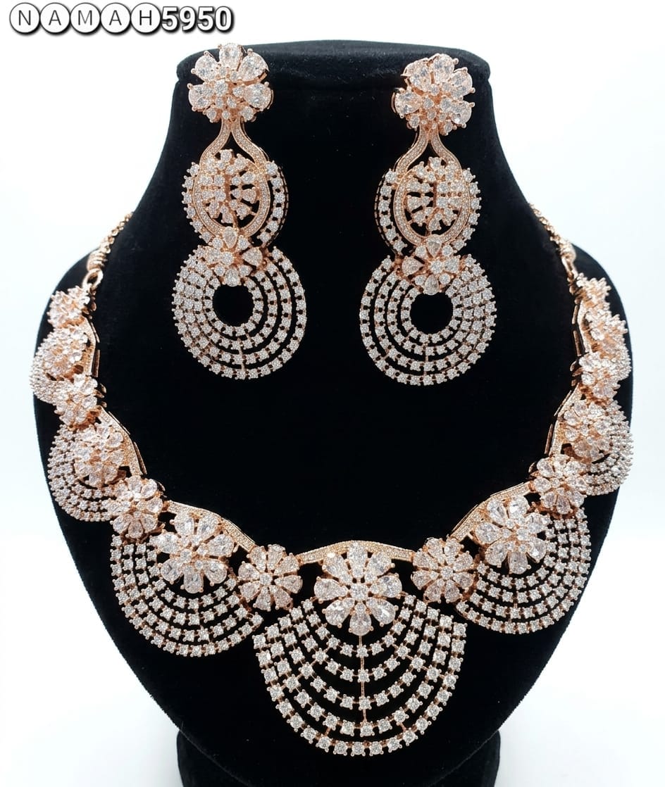 Pink American Diamond Design Necklace Jewellery Set