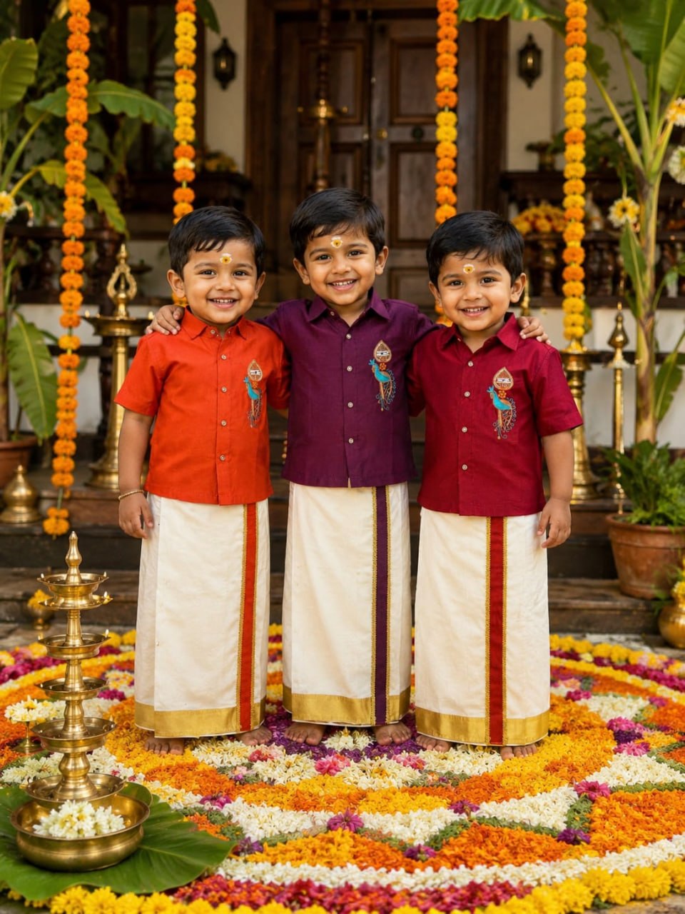 Purple Onam Wear Kids Shirt Mundu Set with Maggam Work Kid&