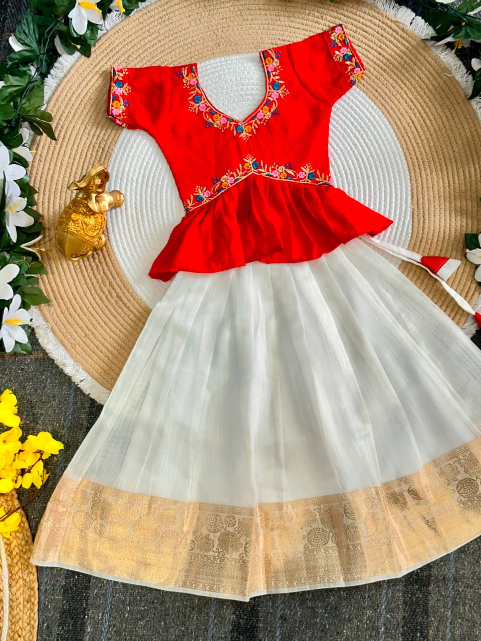 Pink Pure Chinnon Silk Floral Embroidery Work Kids Lehenga Choli