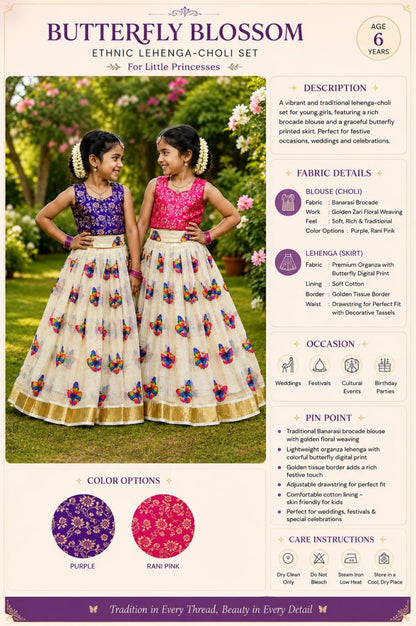 Pink Pure Lightweight Butterfly Blossom Kids Lehenga Choli