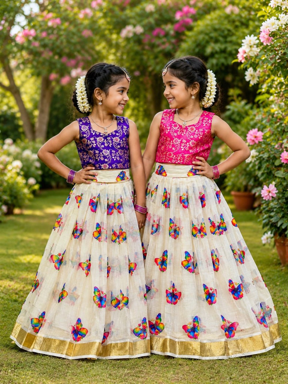 Pink Pure Lightweight Butterfly Blossom Kids Lehenga Choli