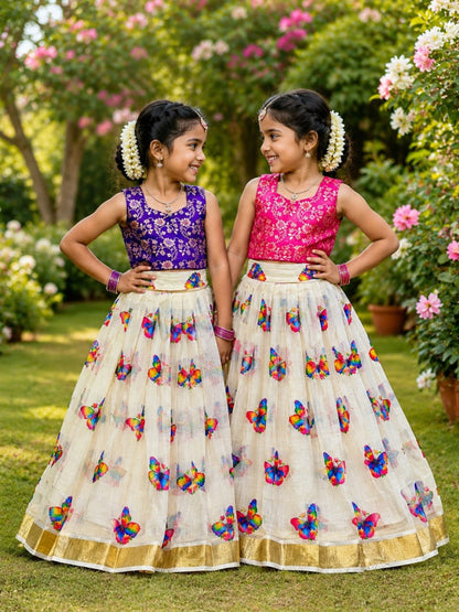 Pink Pure Lightweight Butterfly Blossom Kids Lehenga Choli