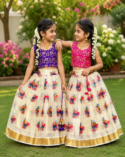 Pink Pure Lightweight Butterfly Blossom Kids Lehenga Choli