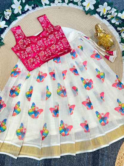 Pink Pure Lightweight Butterfly Blossom Kids Lehenga Choli
