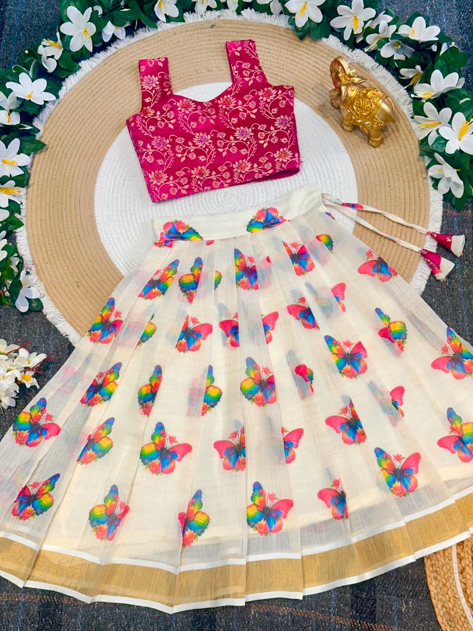 Pink Pure Lightweight Butterfly Blossom Kids Lehenga Choli