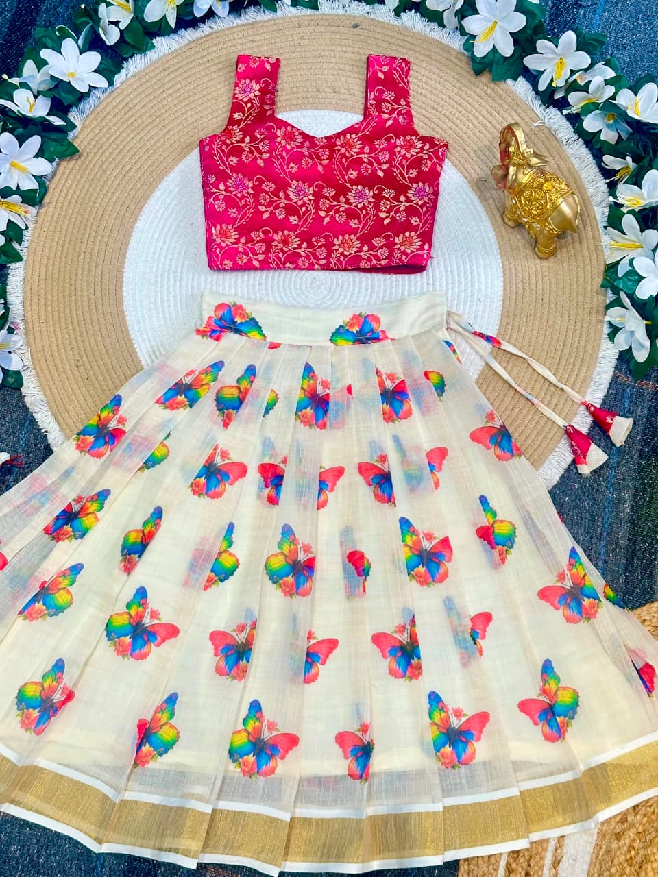 Pink Pure Lightweight Butterfly Blossom Kids Lehenga Choli