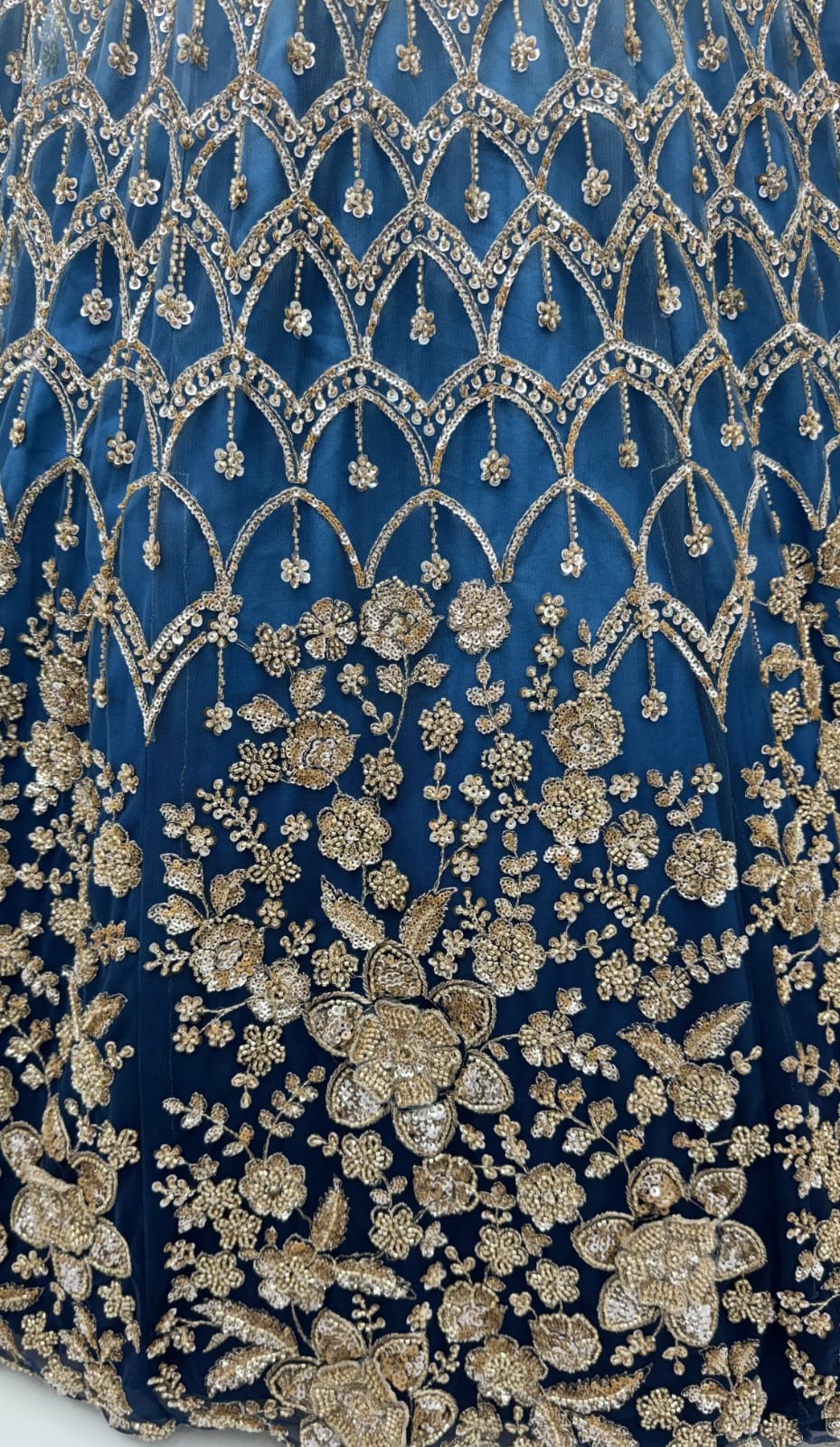Blue Pure Heavy Net Motif Handwork Zari Sequins Work Bridal Lehenga Choli