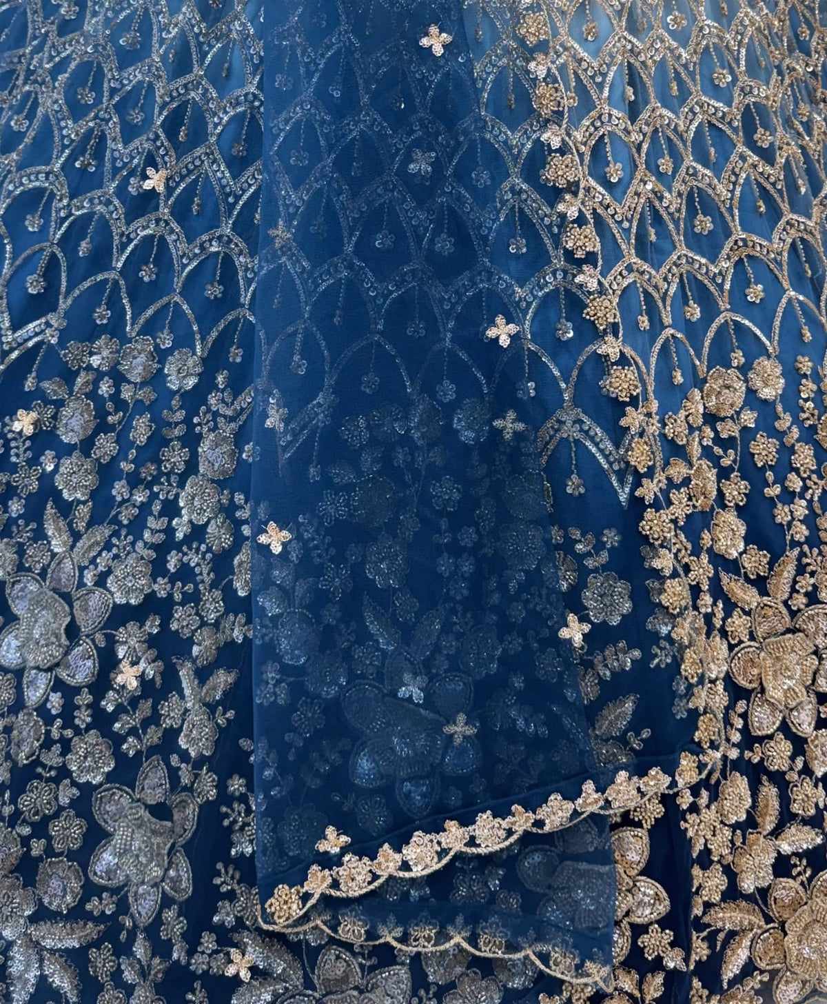 Blue Pure Heavy Net Motif Handwork Zari Sequins Work Bridal Lehenga Choli