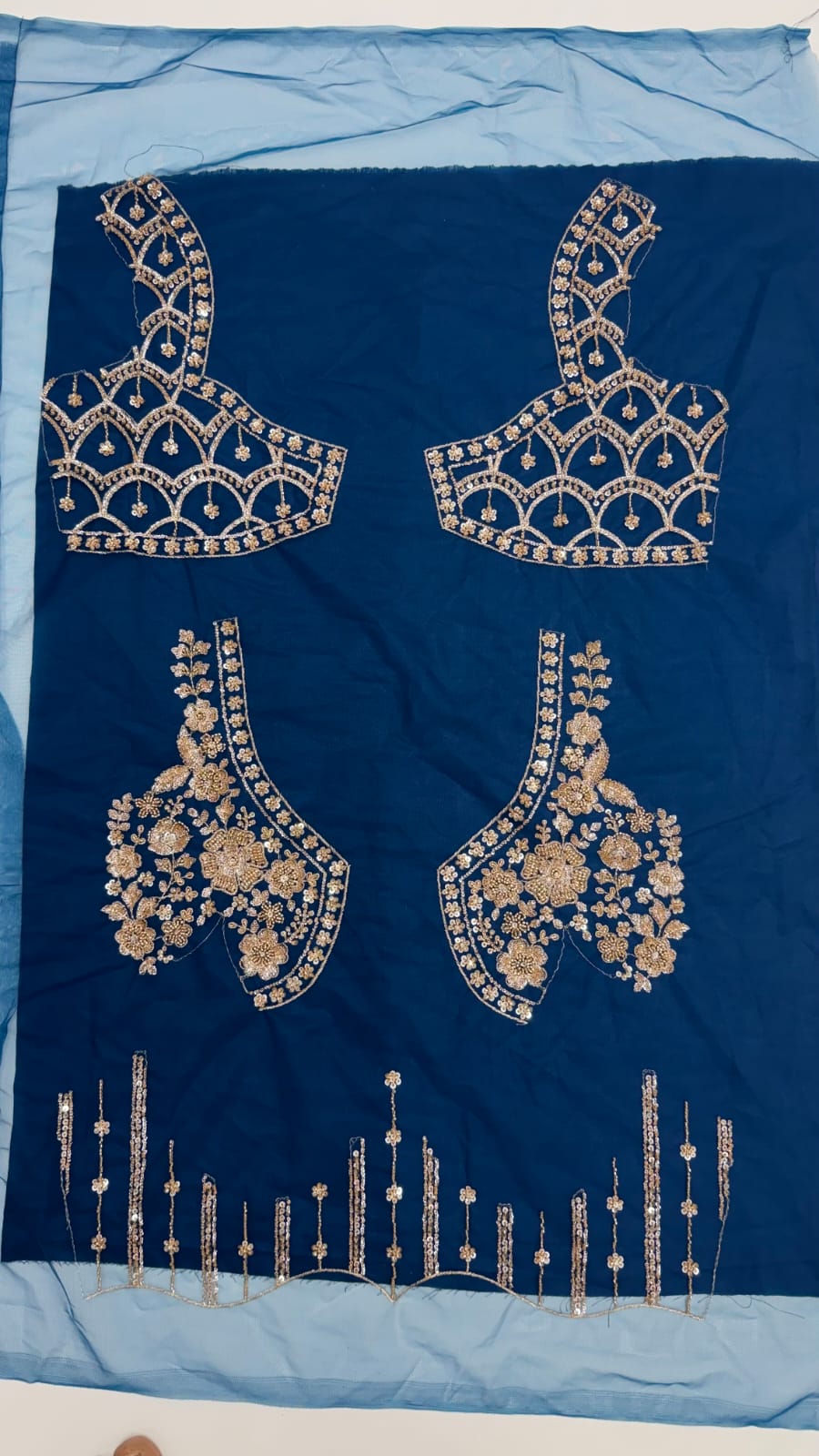Blue Pure Heavy Net Motif Handwork Zari Sequins Work Bridal Lehenga Choli