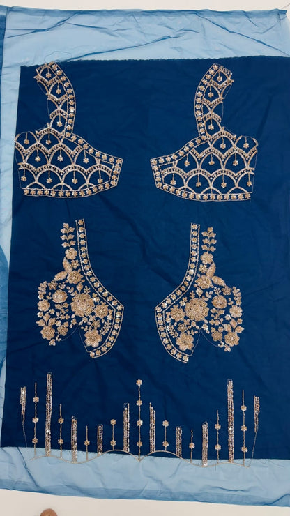 Blue Pure Heavy Net Motif Handwork Zari Sequins Work Bridal Lehenga Choli