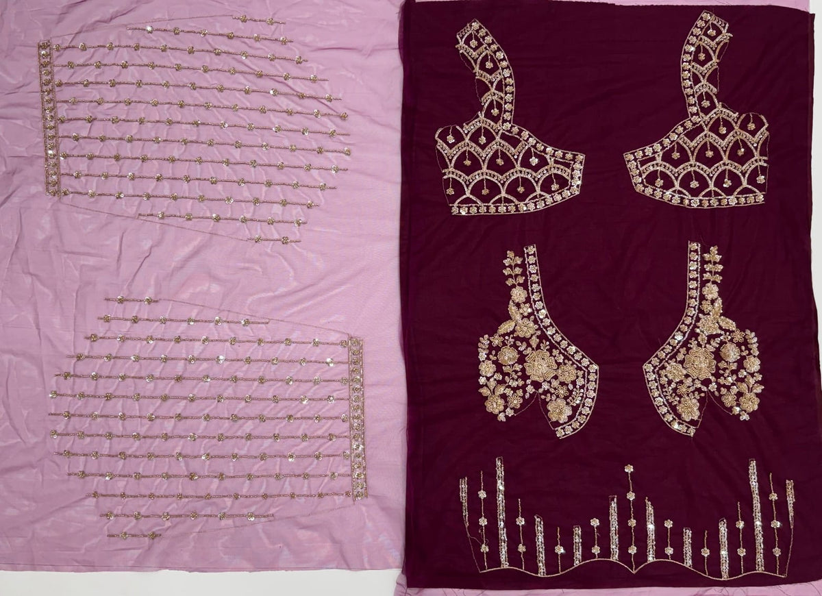 Purple Pure Heavy Net Motif Handwork Zari Sequins Work Bridal Lehenga Choli