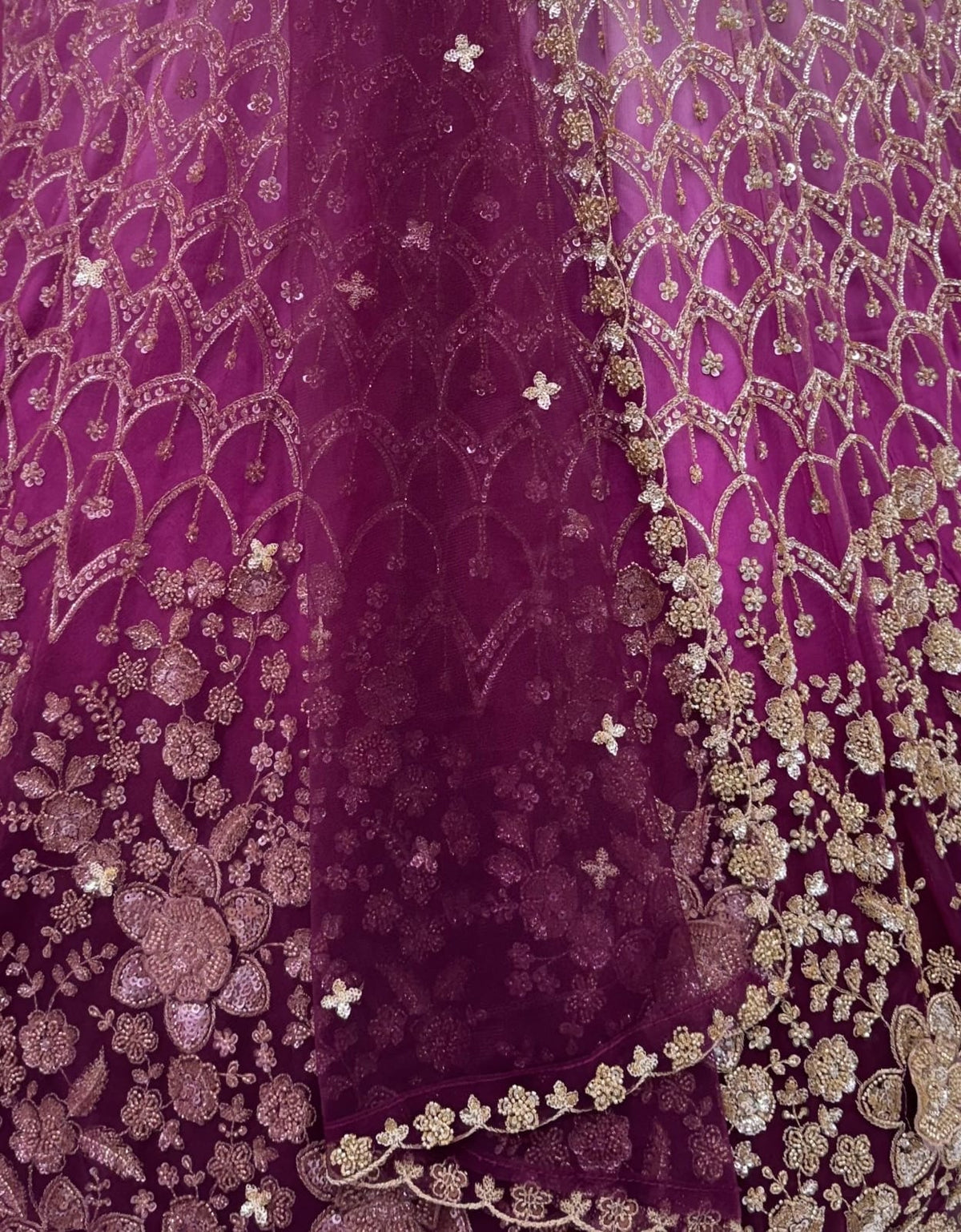 Purple Pure Heavy Net Motif Handwork Zari Sequins Work Bridal Lehenga Choli