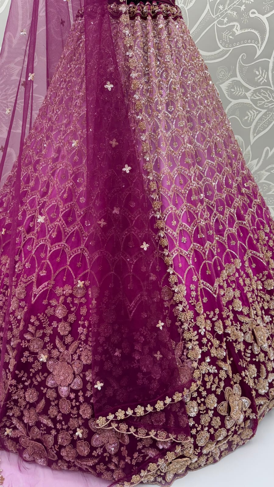 Purple Pure Heavy Net Motif Handwork Zari Sequins Work Bridal Lehenga Choli