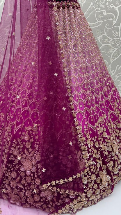 Purple Pure Heavy Net Motif Handwork Zari Sequins Work Bridal Lehenga Choli
