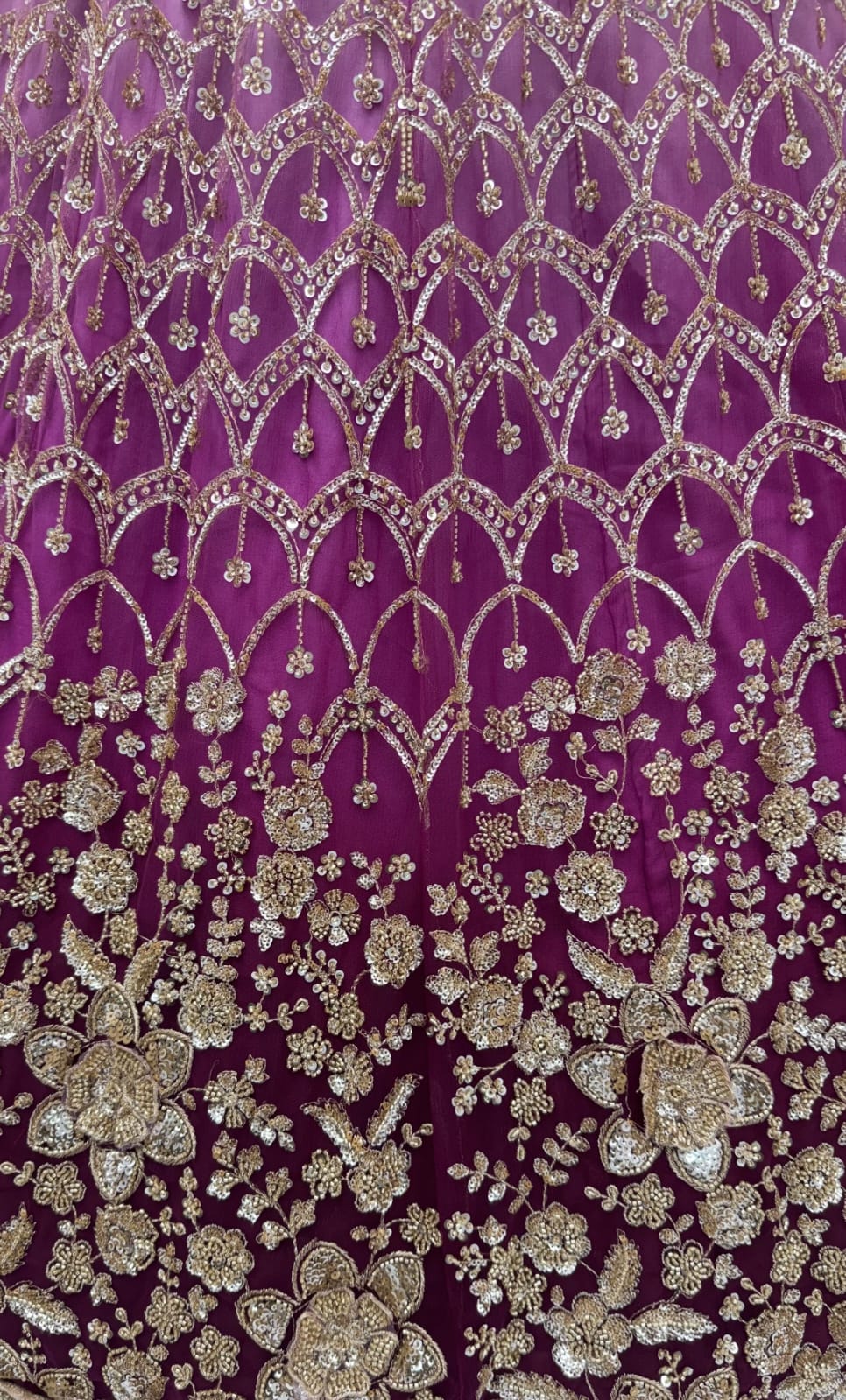 Purple Pure Heavy Net Motif Handwork Zari Sequins Work Bridal Lehenga Choli