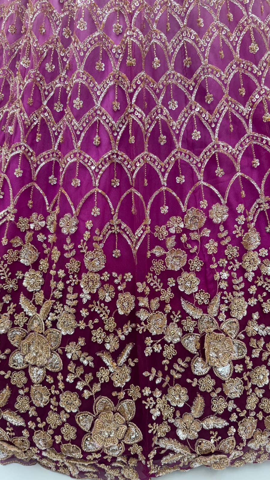 Purple Pure Heavy Net Motif Handwork Zari Sequins Work Bridal Lehenga Choli