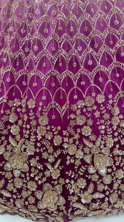 Purple Pure Heavy Net Motif Handwork Zari Sequins Work Bridal Lehenga Choli