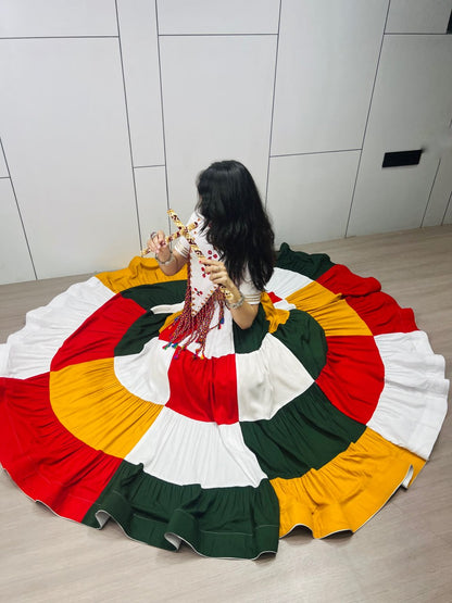 Multi Pure Pure Rayon Cotton Multi Coloured Frill Box Navratri Lehenga Choli
