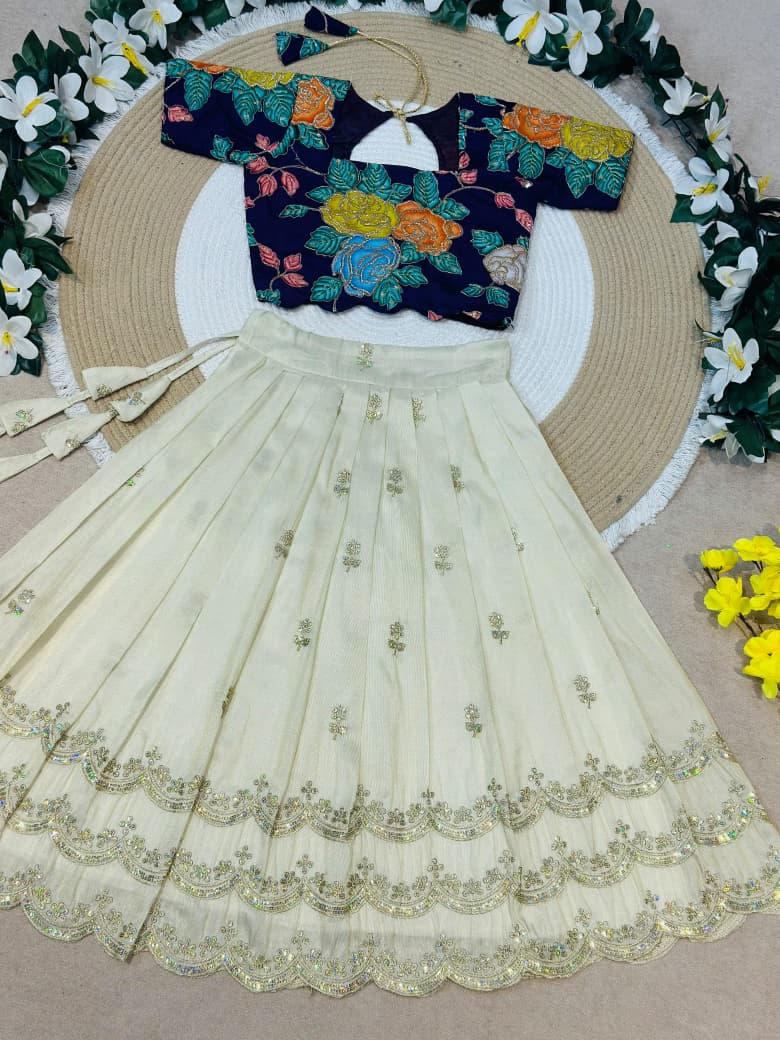 White Pure Viscose Tissue Rainbow Work Embroidery Kid&