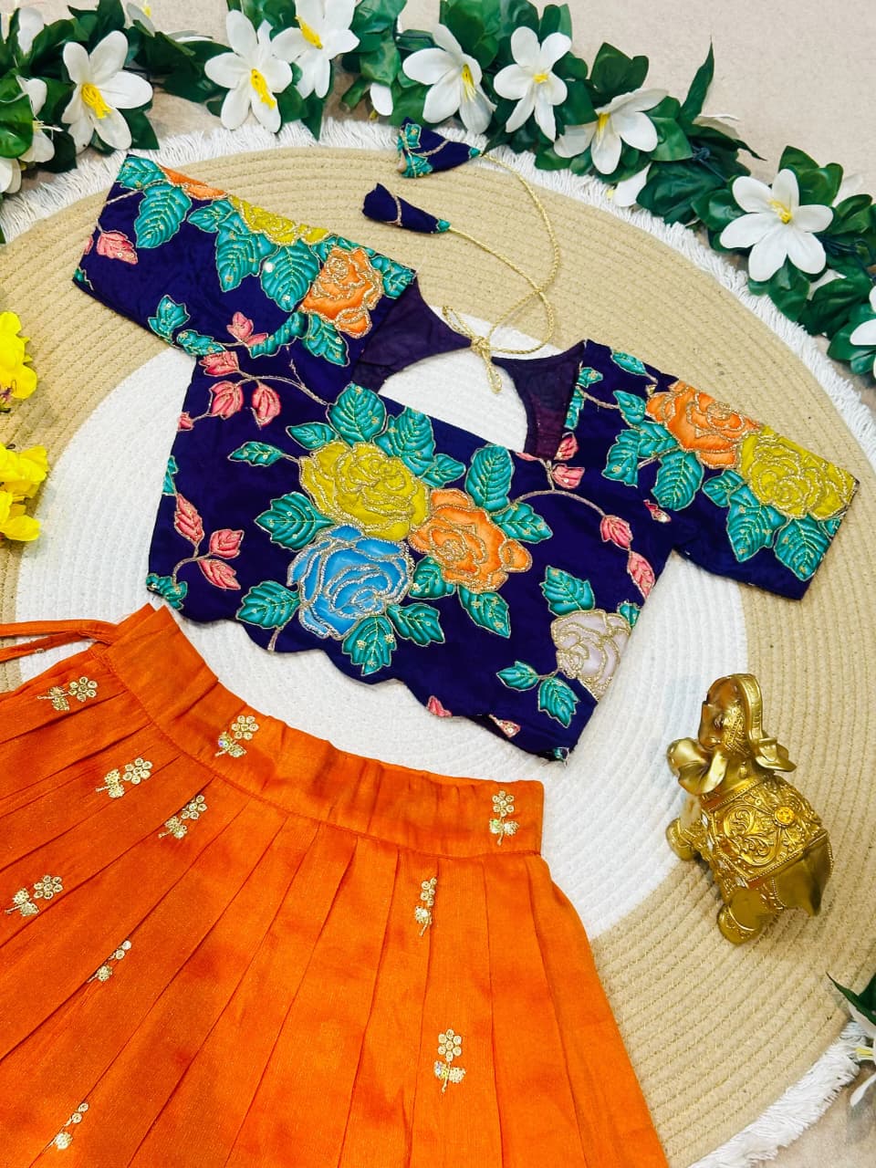 Orange Pure Viscose Tissue Rainbow Work Embroidery Kid&