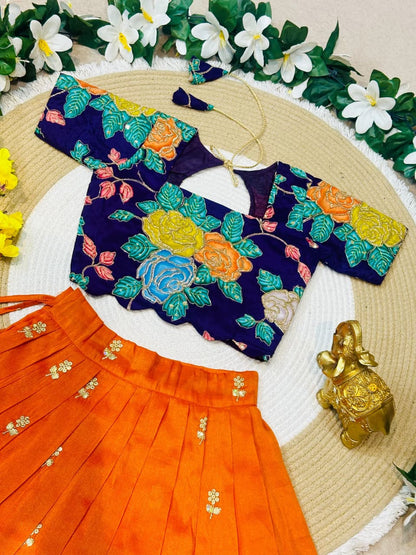 Orange Pure Viscose Tissue Rainbow Work Embroidery Kid&