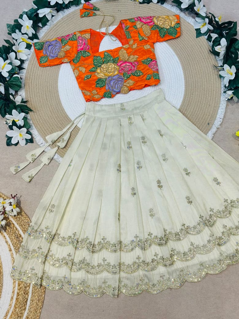 White Pure Viscose Tissue Rainbow Work Embroidery Kid&