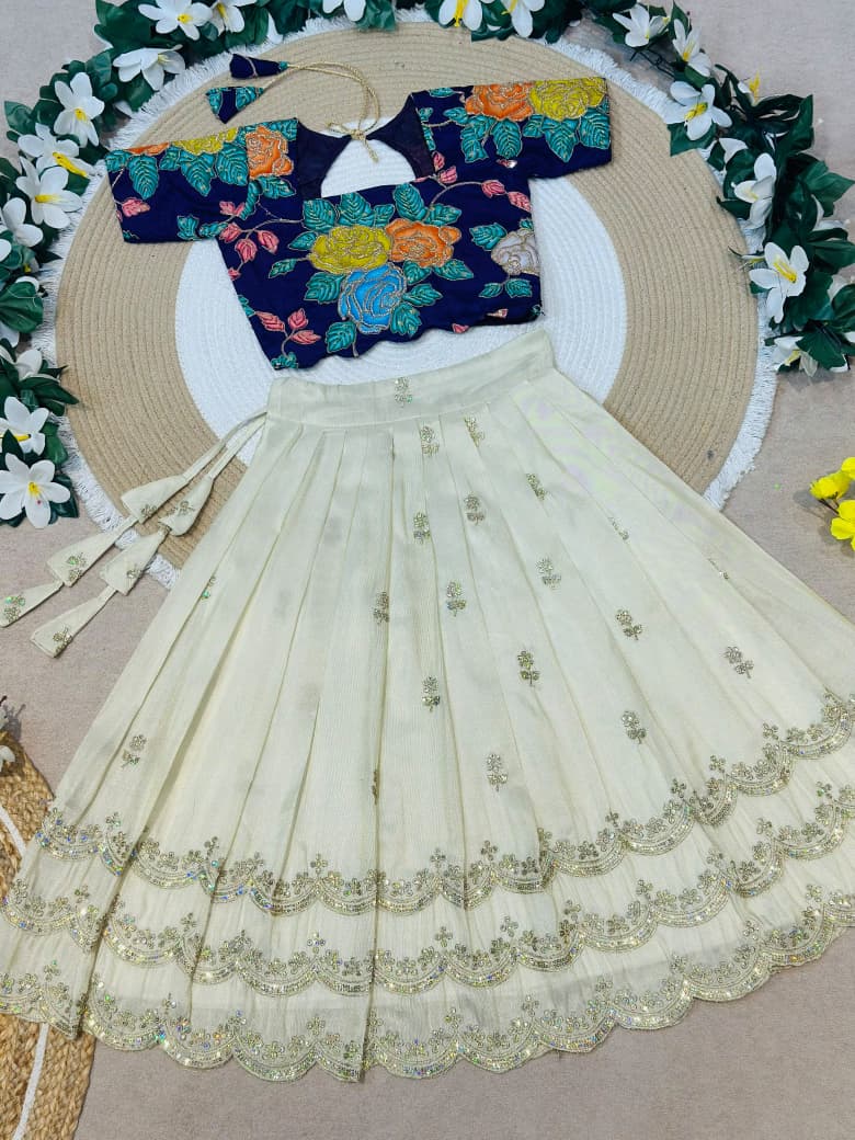 White Pure Viscose Tissue Rainbow Work Embroidery Kid&