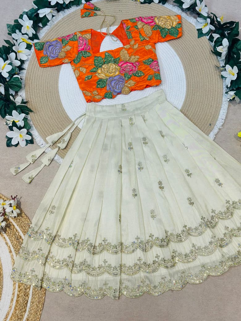 White Pure Viscose Tissue Rainbow Work Embroidery Kid&