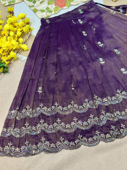 Purple Pure Viscose Tissue Rainbow Work Embroidery Kid&