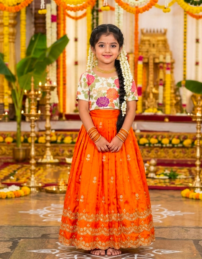 Orange Pure Viscose Tissue Rainbow Work Embroidery Kid&