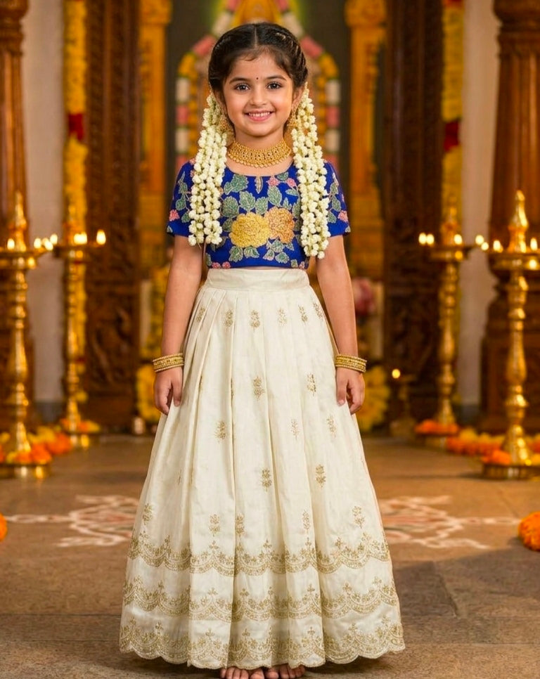 White Pure Viscose Tissue Rainbow Work Embroidery Kid&