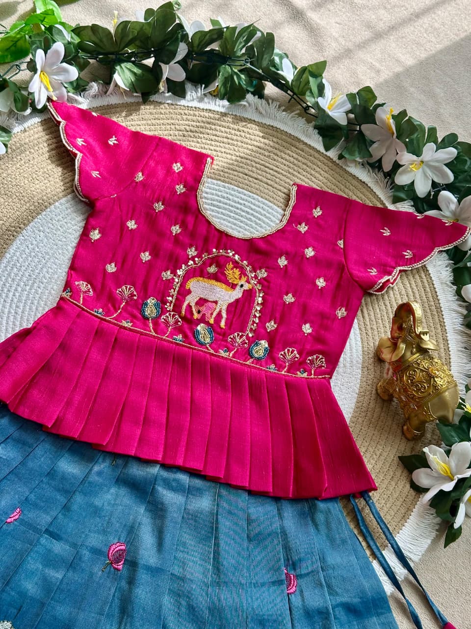 Blue Pure Vichitra Silk with Hand Embroidery &amp; Kat-Dana Work Kid&