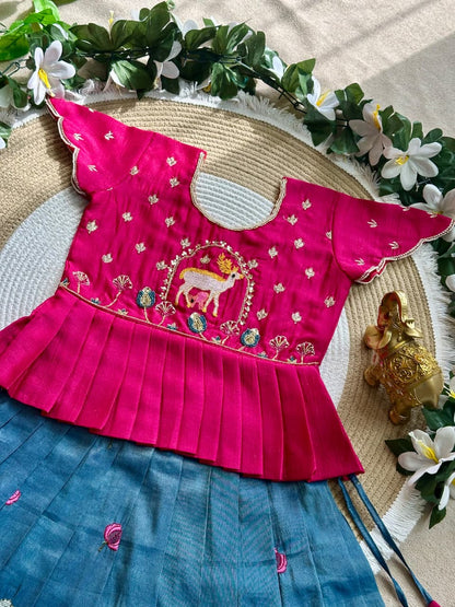 Blue Pure Vichitra Silk with Hand Embroidery &amp; Kat-Dana Work Kid&