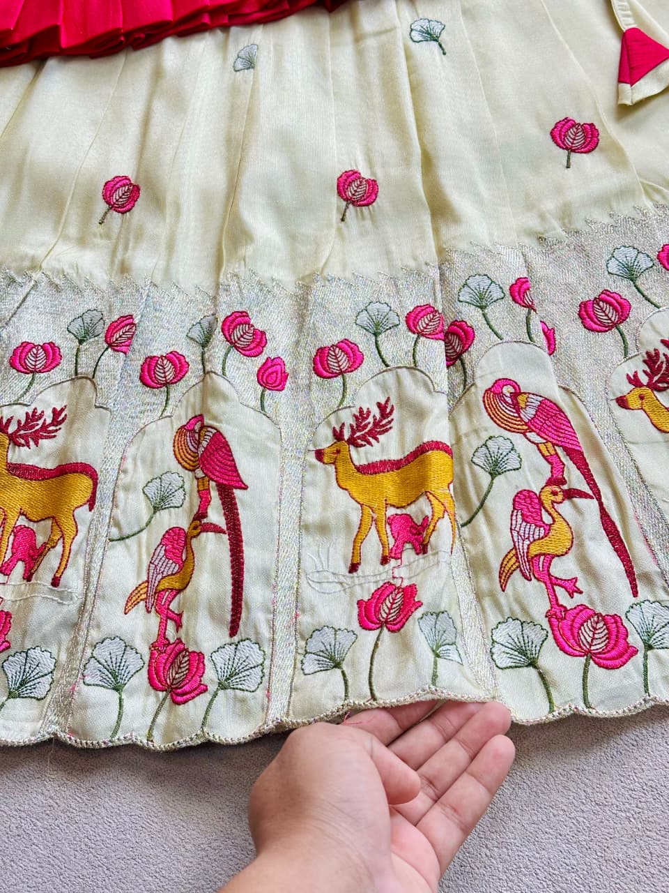 White Pure Vichitra Silk with Hand Embroidery &amp; Kat-Dana Work Kid&