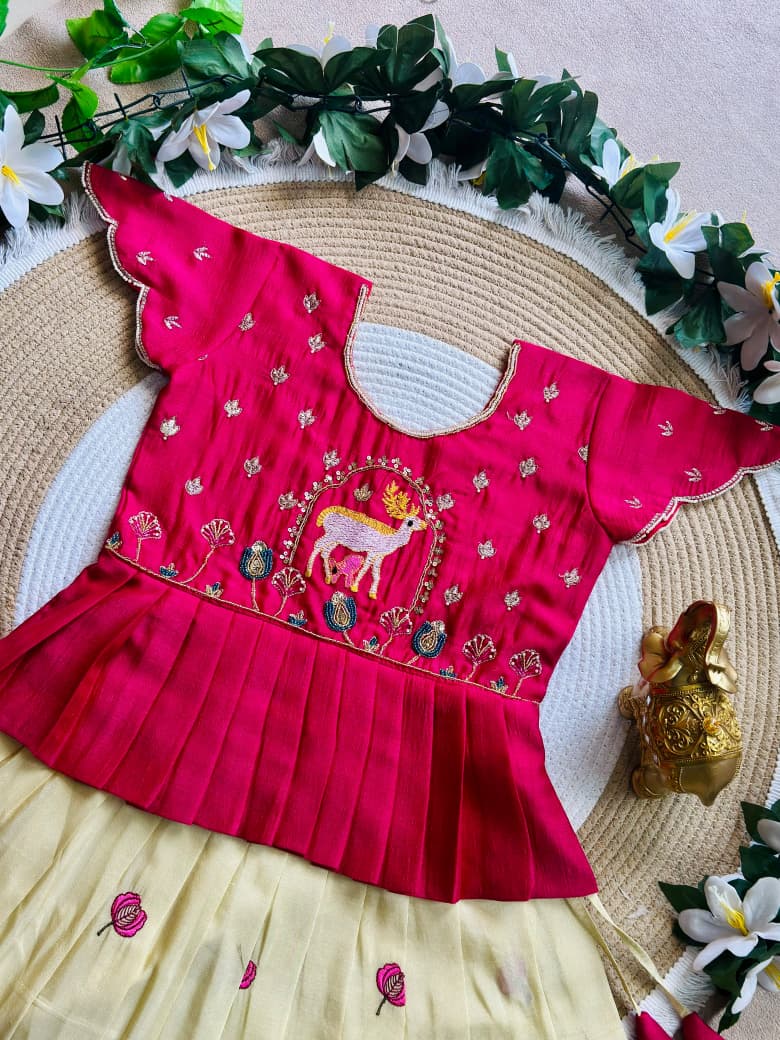 White Pure Vichitra Silk with Hand Embroidery &amp; Kat-Dana Work Kid&