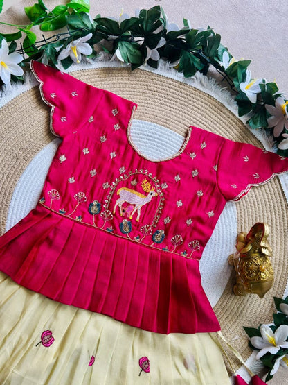 White Pure Vichitra Silk with Hand Embroidery &amp; Kat-Dana Work Kid&